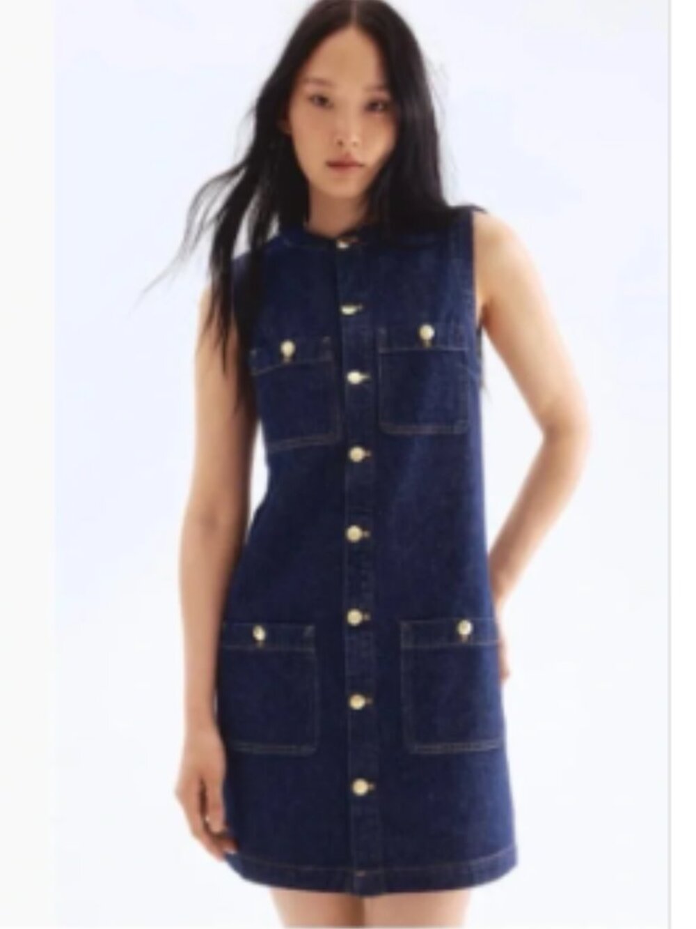 NWOT H&M Dark Blue Denim Sleeveless Dress with Gold Buttons Size S